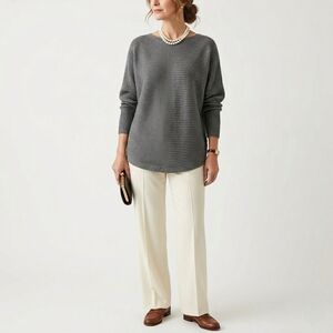 Eileen Fisher Womens Bateau XL Gray Tunic Sweater Tencel Silk Oversized Top Boat